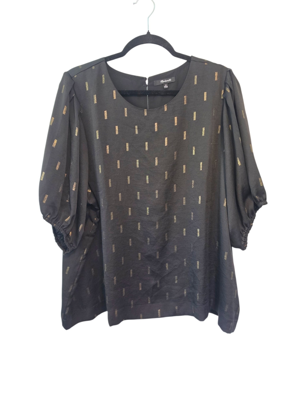 Madewell Black & Gold Metallic Puff-Sleeve Women's Top Size 3X